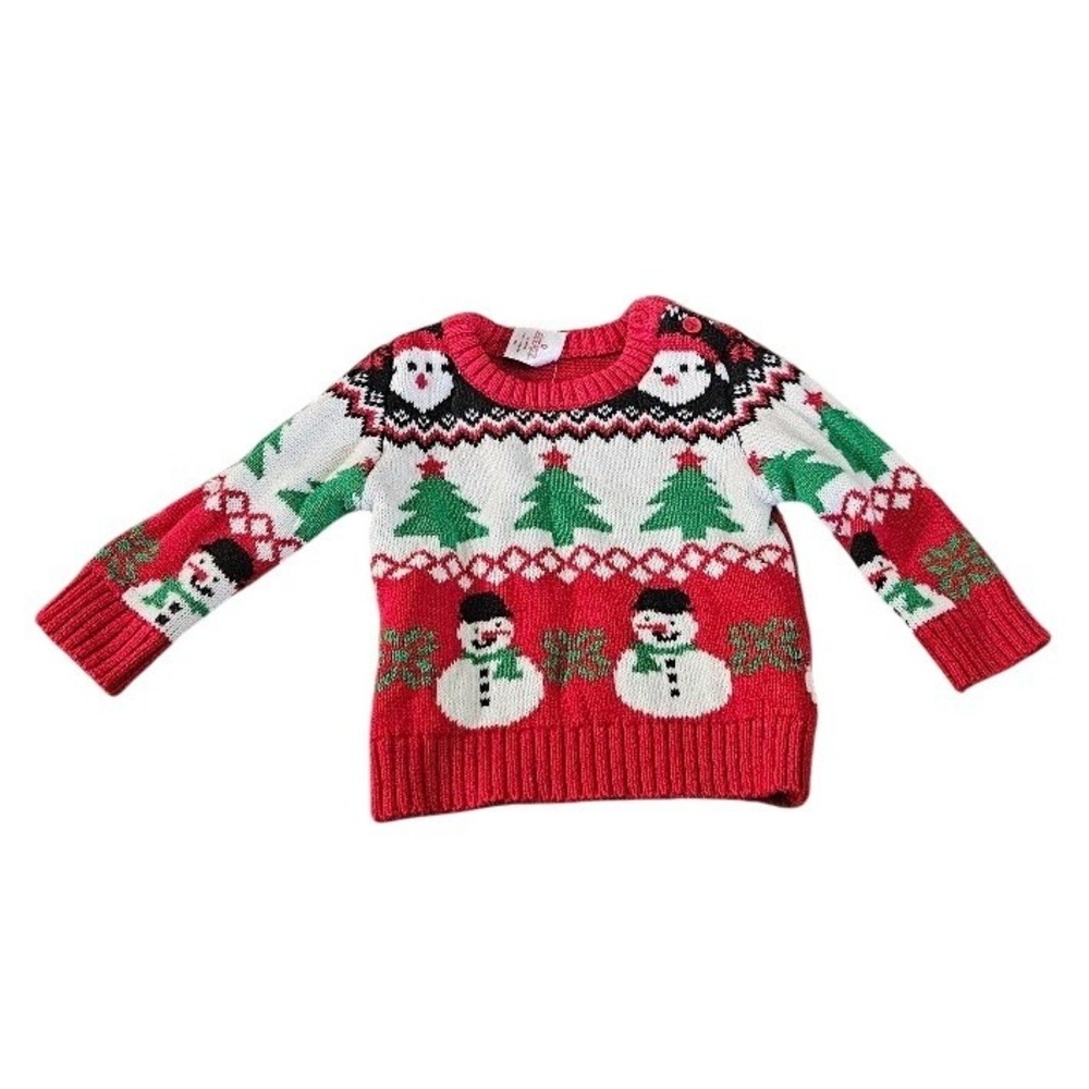 Holiday Time Baby Christmas Sweater Red Snowman Penguin Tree Knit 12M